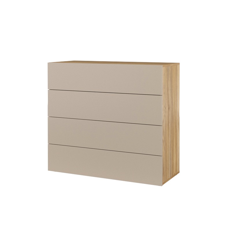 Commode 4 tiroirs VOX coloris chêne et beige