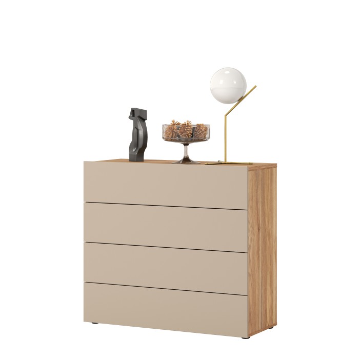 Commode 4 tiroirs VOX coloris chêne et beige