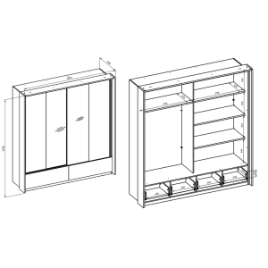 Armoire 2 portes avec miroirs, 2 tiroirs, penderie et 5 étagères coloris chêne et beige