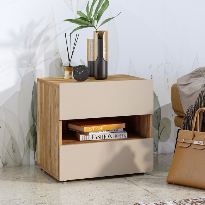 Ensemble Chambre à Coucher VOX – Lit 160x200, Armoire 200 cm, Commode, Table de Chevet + LEDs