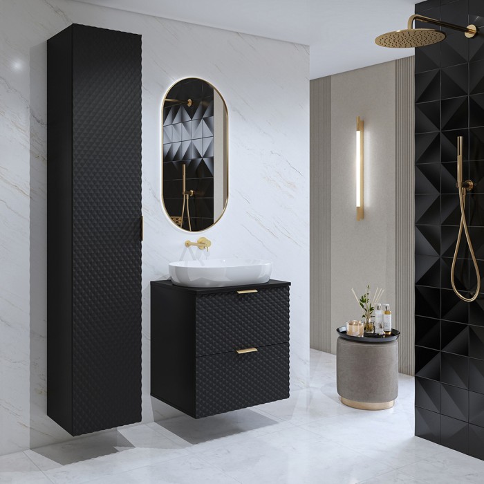 Ensemble de 2 meubles de salle de bain collection CHIC coloris noir et doré. Meuble sous vasque