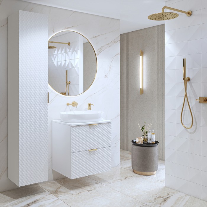 Ensemble de 2 meubles de salle de bain collection CHIC coloris blanc et doré. Meuble sous vasque
