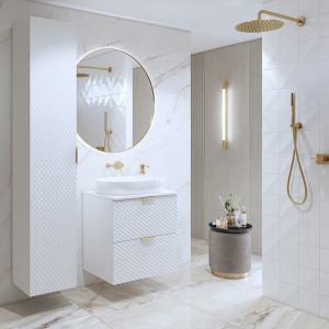 Ensemble de 2 meubles de salle de bain collection CHIC coloris blanc et doré. Meuble sous vasque