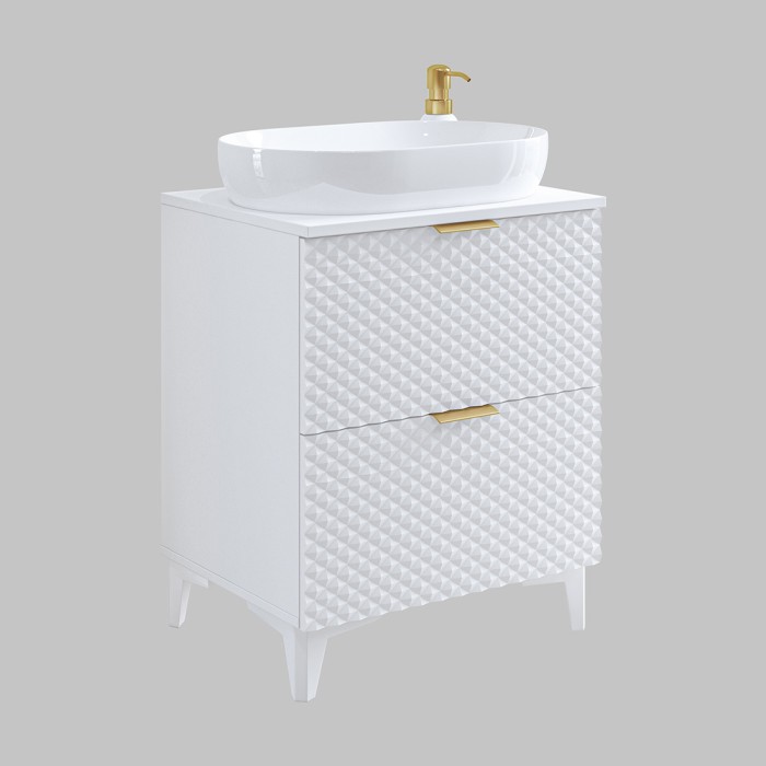 Ensemble de 2 meubles de salle de bain collection CHIC coloris blanc et doré. Meuble sous vasque