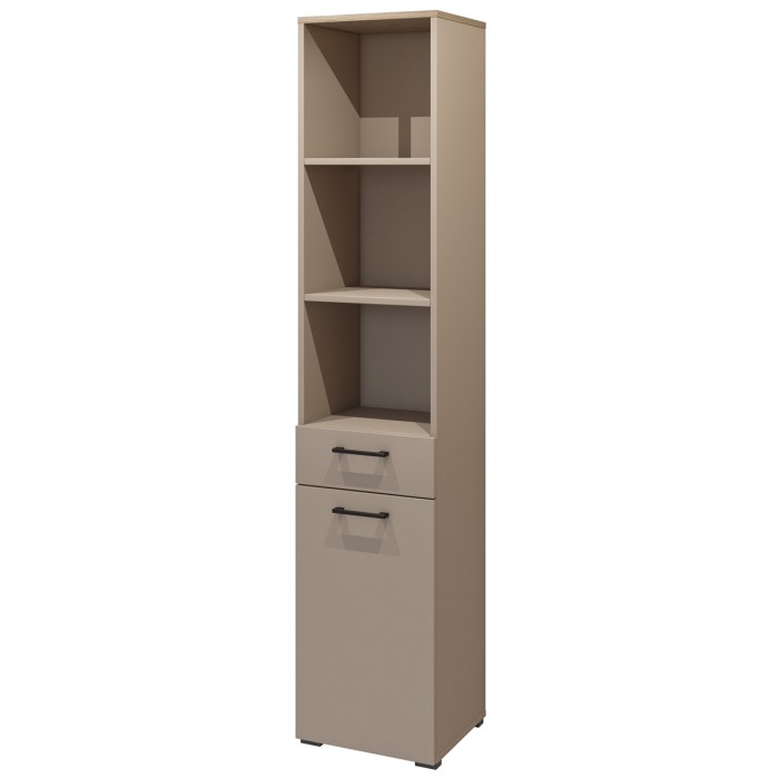 Ensemble de meuble de rangement pour machine à laver collection WASHING – Meuble bas et meuble haut – Taupe et chêne