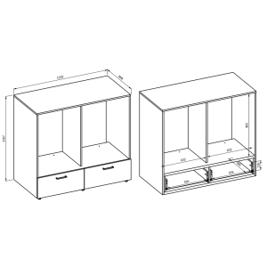 Meuble de rangement pour machine à laver et sèche-linge collection WASHING – 2 tiroirs – Taupe et chêne