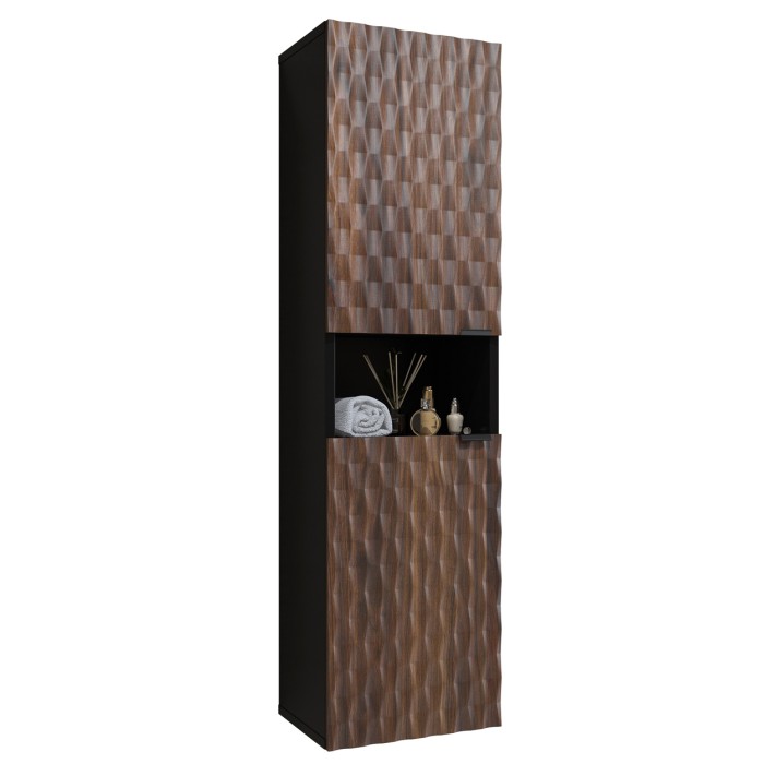 Colonne de salle de bain collection KING – Chêne foncé et noir
