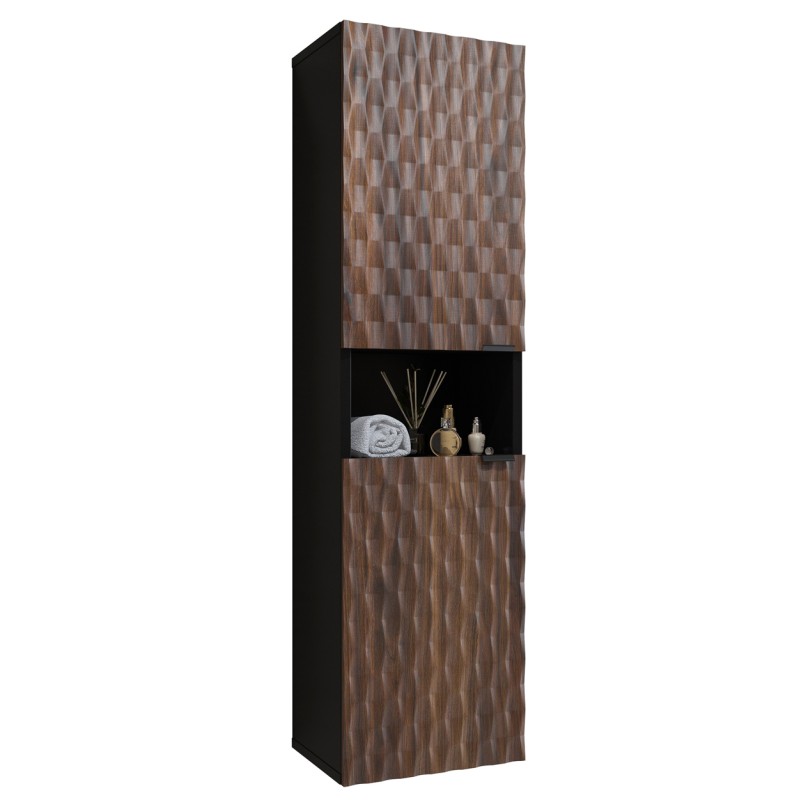 Colonne de salle de bain collection KING – Chêne foncé et noir