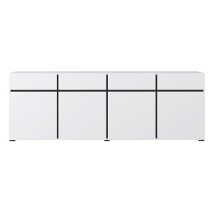 Buffet XL coloris blanc et noir 225cm collection HAVANA. Bahut  design avec 4 portes et 4 tiroirs.