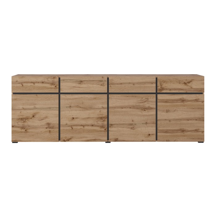 Buffet XL coloris chêne et noir 225cm collection HAVANA. Bahut  design avec 4 portes et 4 tiroirs.