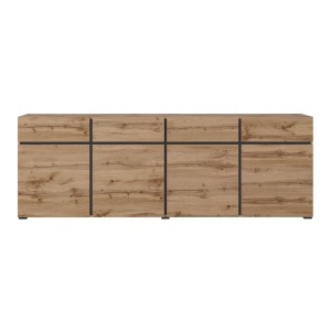 Buffet XL coloris chêne et noir 225cm collection HAVANA. Bahut  design avec 4 portes et 4 tiroirs.