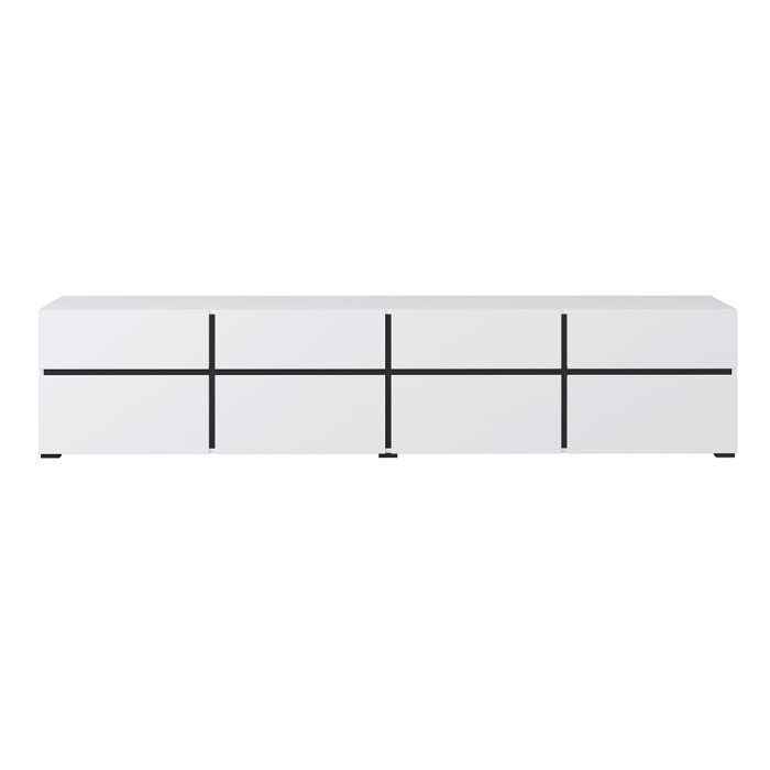 Meuble TV XL coloris blanc et noir 225cm collection HAVANA. Meuble design avec 4 portes et 4 tiroirs.