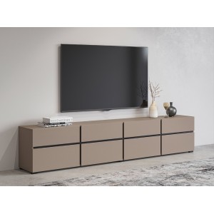 Meuble TV XL coloris beige et noir 225cm collection HAVANA. Meuble design avec 4 portes et 4 tiroirs.