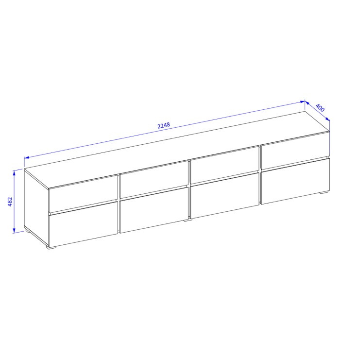 Meuble TV XL coloris chêne et noir 225cm collection HAVANA. Meuble design avec 4 portes et 4 tiroirs.
