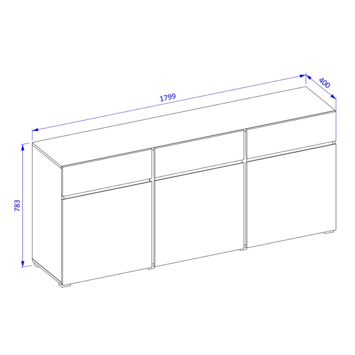 Buffet coloris blanc et noir 180cm collection HAVANA. Bahut  design avec 3 portes et 3 tiroirs.