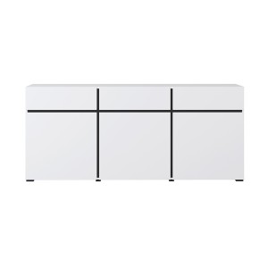 Buffet coloris blanc et noir 180cm collection HAVANA. Bahut  design avec 3 portes et 3 tiroirs.