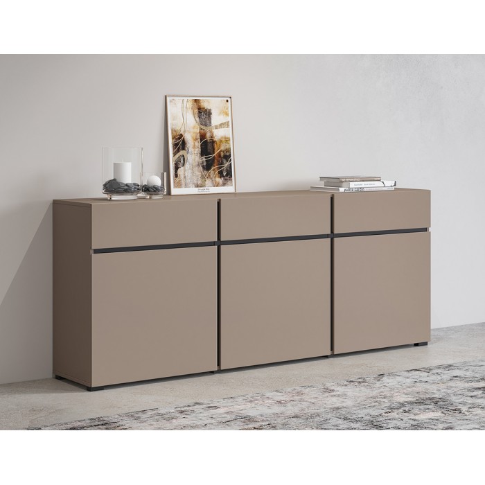 Buffet coloris beige et noir 180cm collection HAVANA. Bahut  design avec 3 portes et 3 tiroirs.