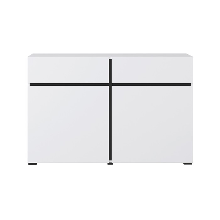 Buffet 120cm coloris blanc et noir collection HAVANA. Bahut  design avec 2 portes et 2 tiroirs.