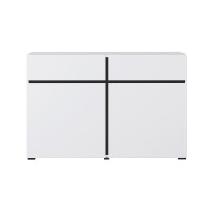 Buffet 120cm coloris blanc et noir collection HAVANA. Bahut  design avec 2 portes et 2 tiroirs.