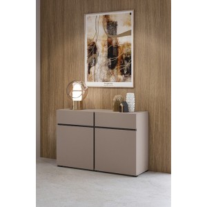 Buffet 120cm coloris beige et noir collection HAVANA. Bahut  design avec 2 portes et 2 tiroirs.
