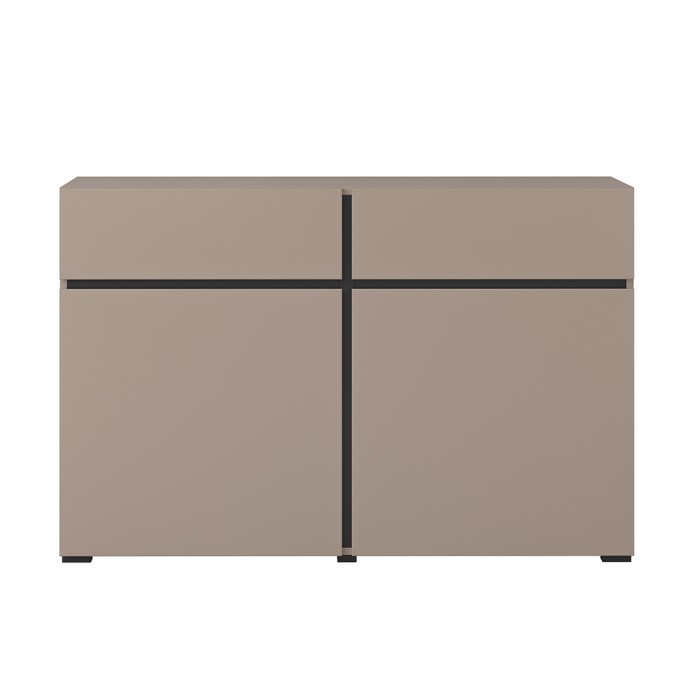 Buffet 120cm coloris beige et noir collection HAVANA. Bahut  design avec 2 portes et 2 tiroirs.