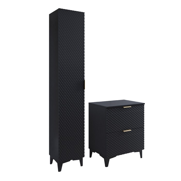 Ensemble de 2 meubles de salle de bain collection CHIC coloris noir et doré. Meuble sous vasque