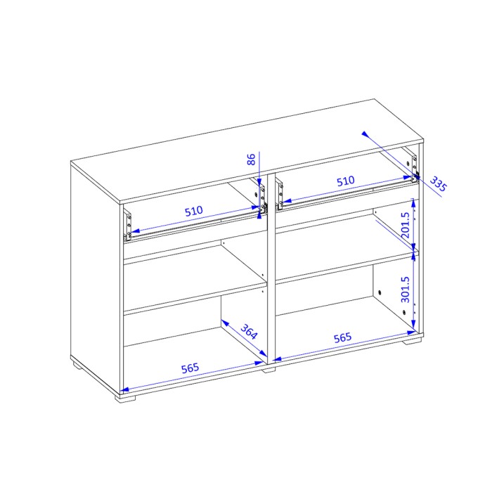 Buffet 120cm coloris blanc et noir collection HAVANA. Bahut  design avec 2 portes et 2 tiroirs.