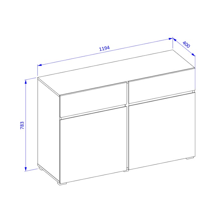 Buffet 120cm coloris blanc et noir collection HAVANA. Bahut  design avec 2 portes et 2 tiroirs.