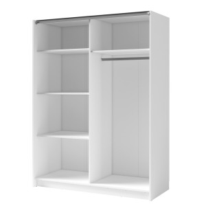 Armoire GOZU 2 portes coulissantes avec miroir - Coloris Blanc - 150 x 198 x 62 cm