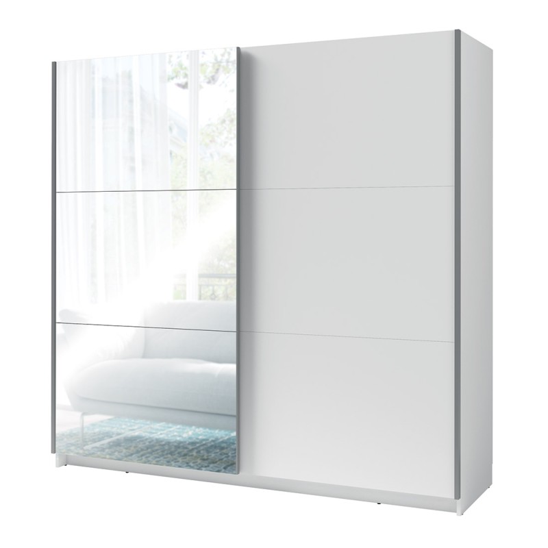 Armoire, garde robe 200 cm 2 portes coulissantes avec miroir - blanc - Collection ARSALA