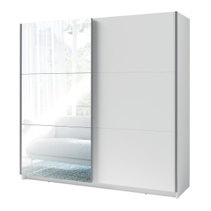 Armoire, garde robe 200 cm 2 portes coulissantes avec miroir - blanc - Collection ARSALA