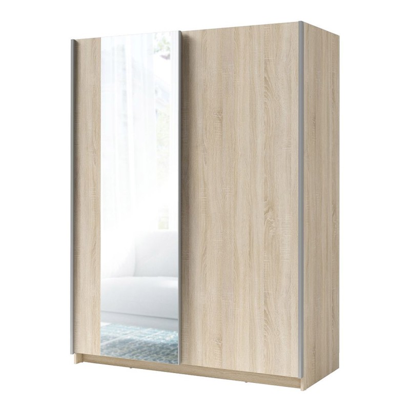 Armoire GOZU 2 portes coulissantes avec miroir - Coloris Chêne Sonoma - 180 x 198 x 62 cm
