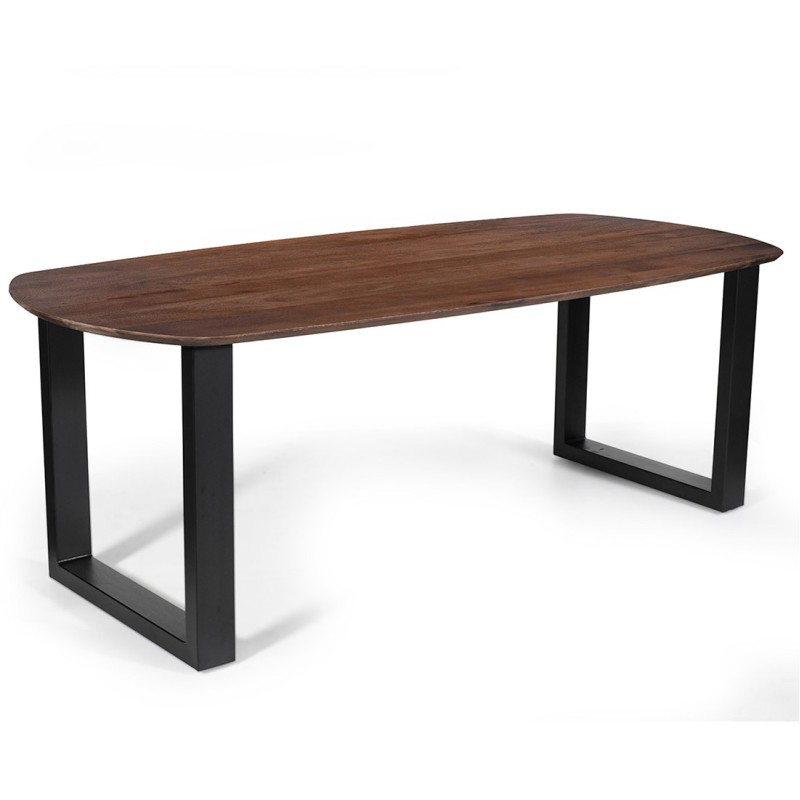 Table à manger ovale 8 personnes en bois massif coloris brun collection FRANCHIA. Pieds design en U