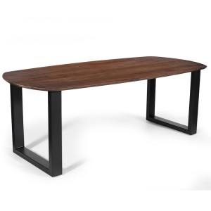 Table à manger ovale 8 personnes en bois massif coloris brun collection FRANCHIA. Pieds design en U