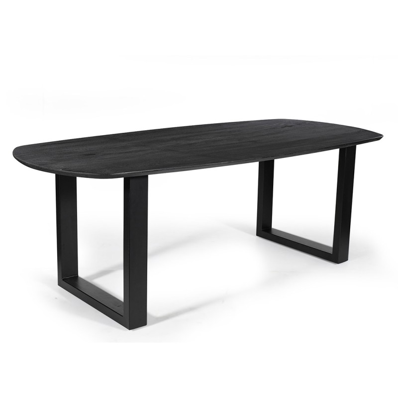 Table à manger ovale 8 personnes en bois massif coloris noir collection FRANCHIA. Pieds design en U