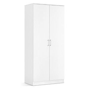Armoire 2 portes coloris blanc collection REY. Garde Robe idéal pour votre entrée ou votre buanderie