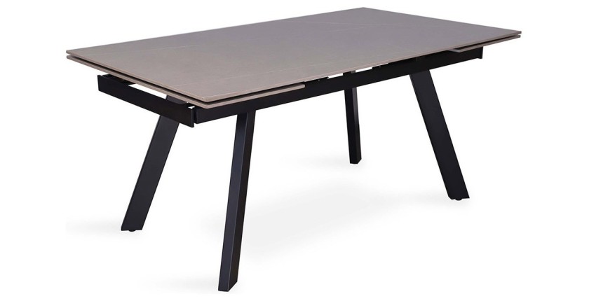 Table à manger collection LAROS en métal avec plateau gris en pierre extensible jusqu'à 240cm