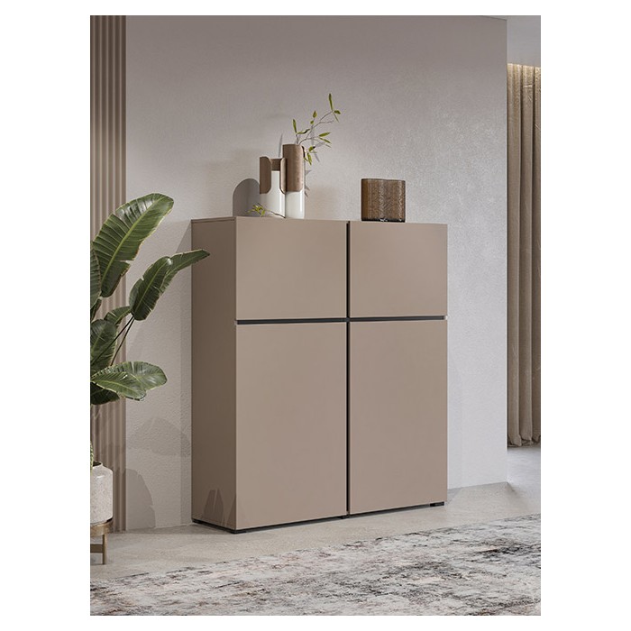 Buffet haut coloris beige et noir L120xH140xP40 collection HAVANA. Bahut  haut design avec 4 portes.
