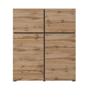 Buffet haut coloris chêne et noir L120xH140xP40 collection HAVANA. Bahut  haut design avec 4 portes.