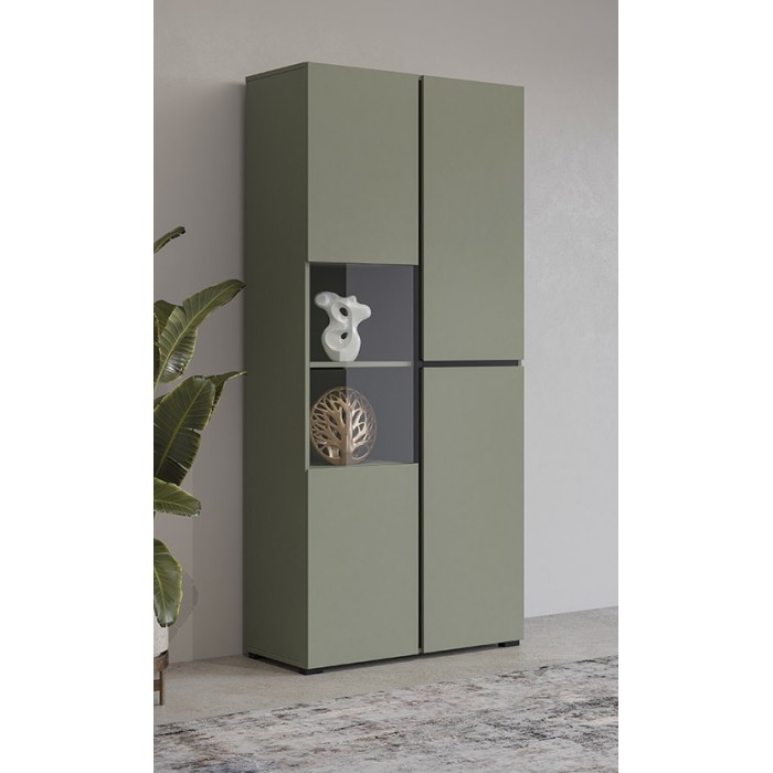 Vitrine haute 2 portes collection HAVANA. Coloris sauge et noir.