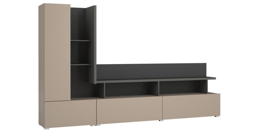 Meuble TV coloris marron congo et gris anthracite collection NESS – 5 niches, 2 portes, 2 tiroirs