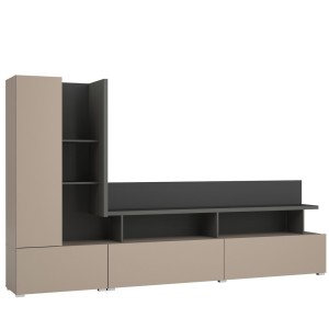 Meuble TV coloris marron congo et gris anthracite collection NESS – 5 niches, 2 portes, 2 tiroirs