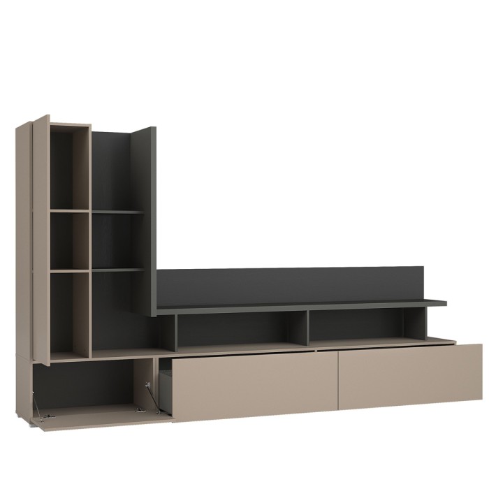 Meuble TV coloris marron congo et gris anthracite collection NESS – 5 niches, 2 portes, 2 tiroirs