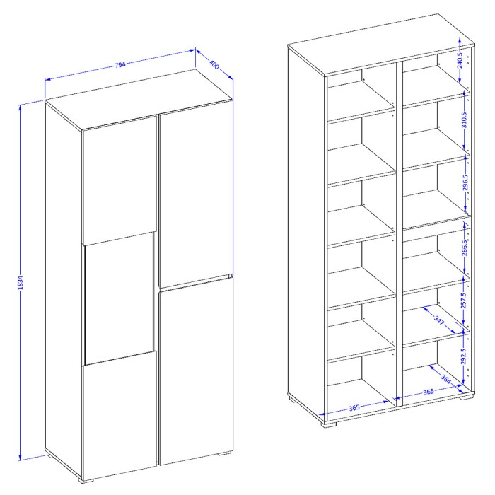 Vitrine haute 2 portes collection HAVANA. Coloris blanc et noir.