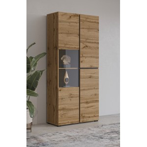 Vitrine haute 2 portes collection HAVANA. Coloris chêne et noir.