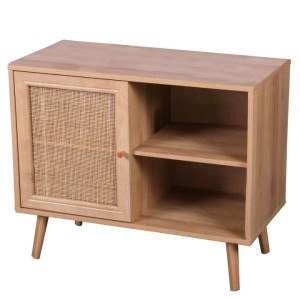 Commode ALTA chêne clair avec porte en rotin – Design scandinave et rangement pratique