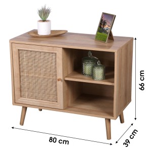 Commode ALTA chêne clair avec porte en rotin – Design scandinave et rangement pratique