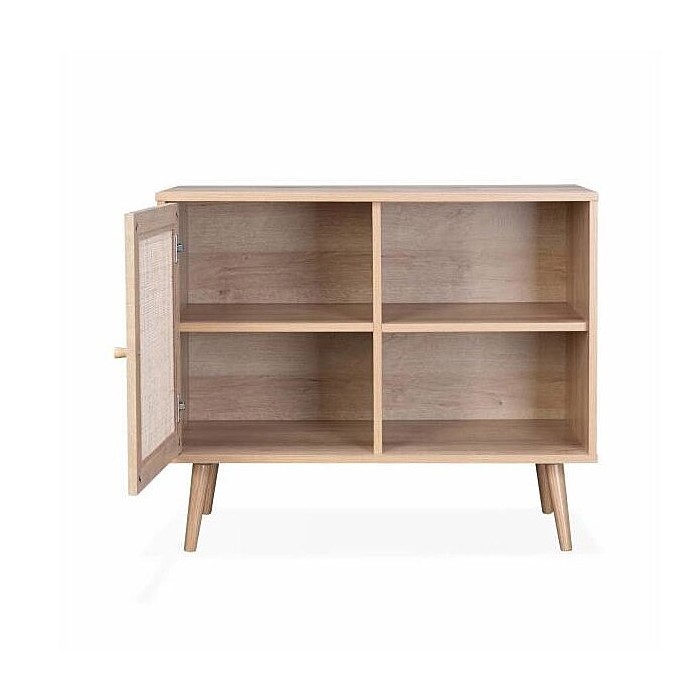 Commode ALTA chêne clair avec porte en rotin – Design scandinave et rangement pratique