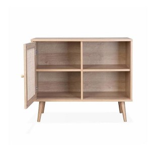 Commode ALTA chêne clair avec porte en rotin – Design scandinave et rangement pratique