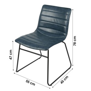 Lot de 4 chaises PU effet cuir bleu denim collection NETS style industriel